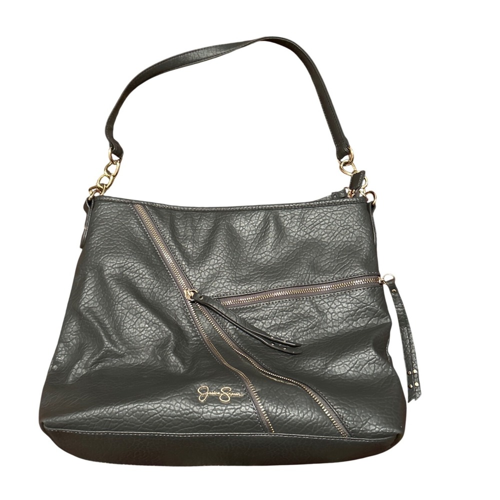 Jessica‎ Simpson Baylinn Hobo Gray Faux Leather Shoulder Bag Chain Strap